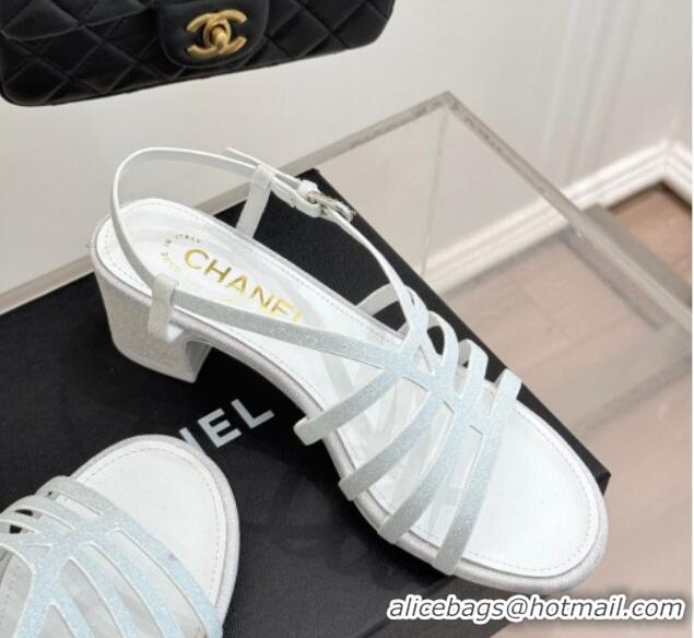Purchase Chanel Glitters Heel Sandals 5cm Silver 2025 CH041713