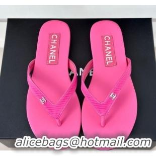 Luxury Chanel Ribbed Fabric Flat Thong Slide Sandals with Strass CC Pink 2025 G45716