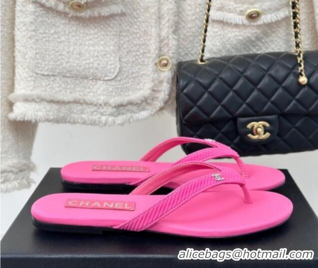 Luxury Chanel Ribbed Fabric Flat Thong Slide Sandals with Strass CC Pink 2025 G45716