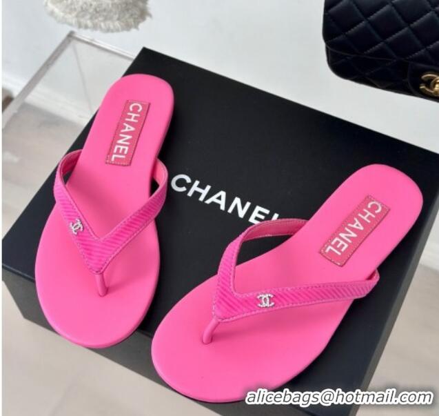 Luxury Chanel Ribbed Fabric Flat Thong Slide Sandals with Strass CC Pink 2025 G45716