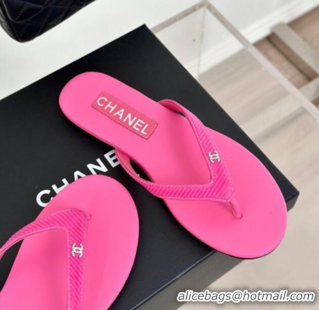 Luxury Chanel Ribbed Fabric Flat Thong Slide Sandals with Strass CC Pink 2025 G45716