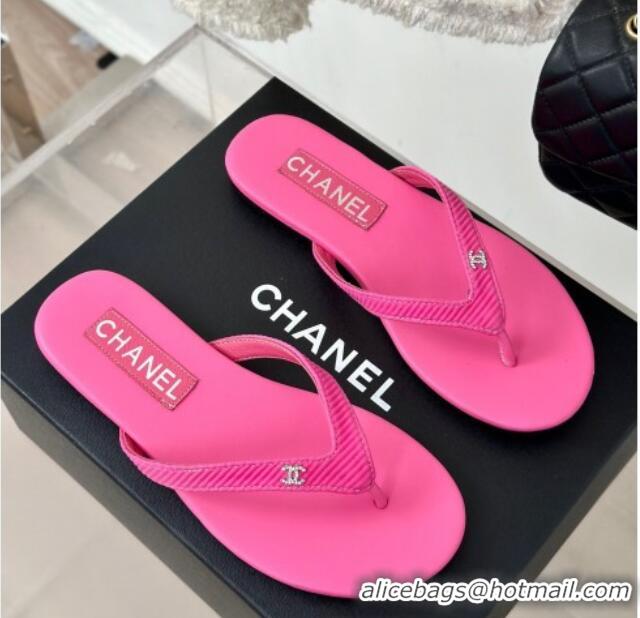 Luxury Chanel Ribbed Fabric Flat Thong Slide Sandals with Strass CC Pink 2025 G45716