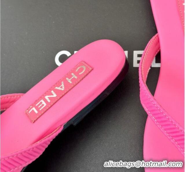 Luxury Chanel Ribbed Fabric Flat Thong Slide Sandals with Strass CC Pink 2025 G45716