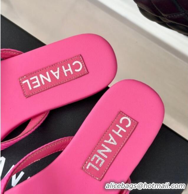 Luxury Chanel Ribbed Fabric Flat Thong Slide Sandals with Strass CC Pink 2025 G45716