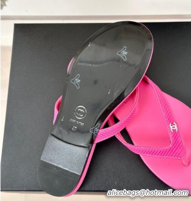 Luxury Chanel Ribbed Fabric Flat Thong Slide Sandals with Strass CC Pink 2025 G45716