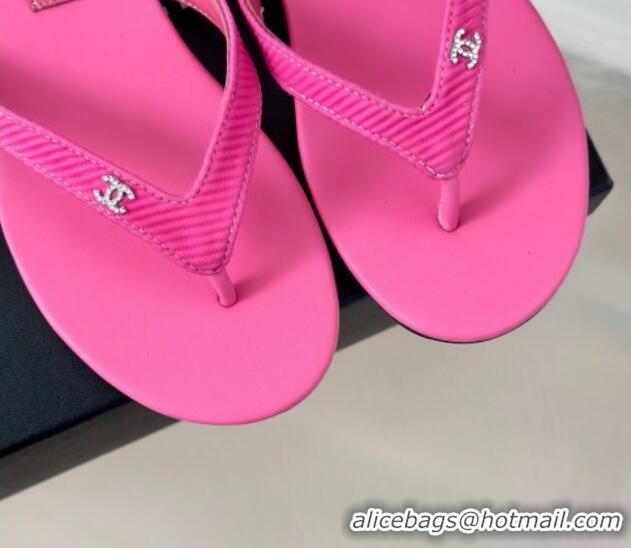 Luxury Chanel Ribbed Fabric Flat Thong Slide Sandals with Strass CC Pink 2025 G45716