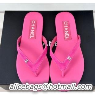 Top Design Chanel Ribbed Fabric Flat Thong Slide Sandals with Strass CC Pink 2025 G45716