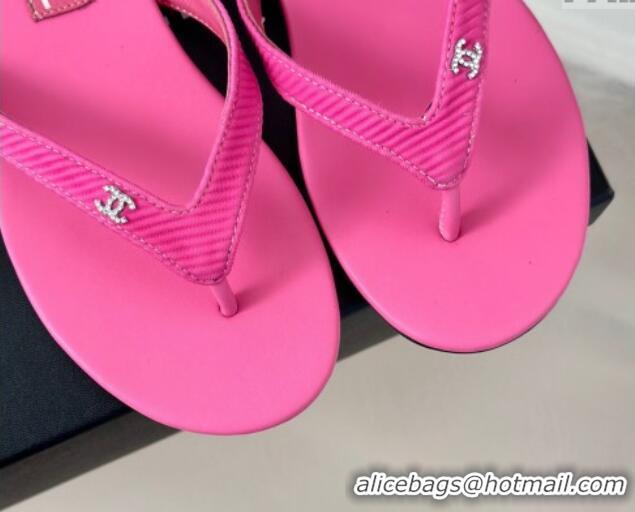Top Design Chanel Ribbed Fabric Flat Thong Slide Sandals with Strass CC Pink 2025 G45716