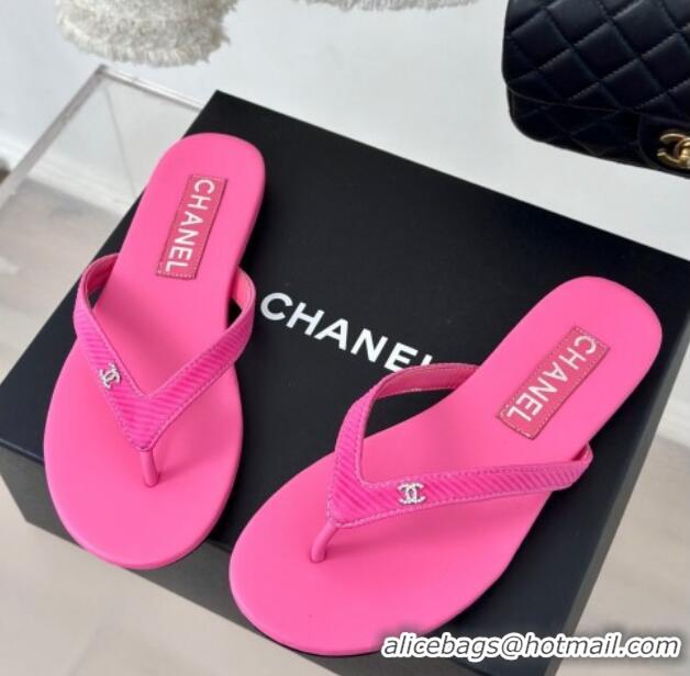 Top Design Chanel Ribbed Fabric Flat Thong Slide Sandals with Strass CC Pink 2025 G45716