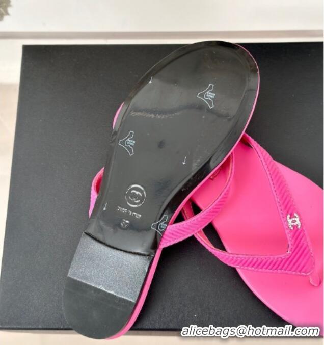 Top Design Chanel Ribbed Fabric Flat Thong Slide Sandals with Strass CC Pink 2025 G45716
