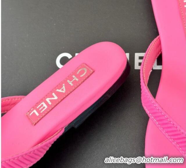 Top Design Chanel Ribbed Fabric Flat Thong Slide Sandals with Strass CC Pink 2025 G45716
