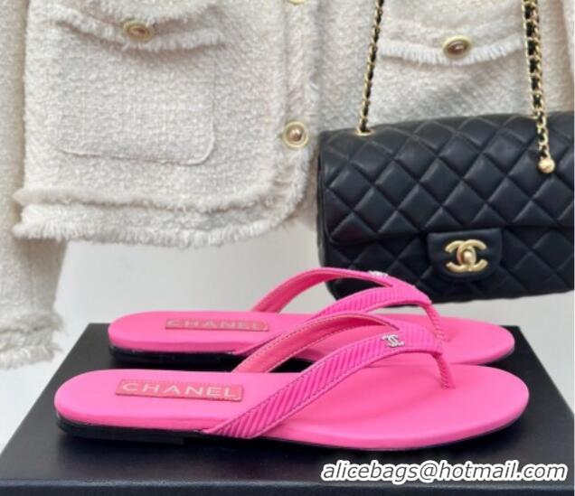Top Design Chanel Ribbed Fabric Flat Thong Slide Sandals with Strass CC Pink 2025 G45716