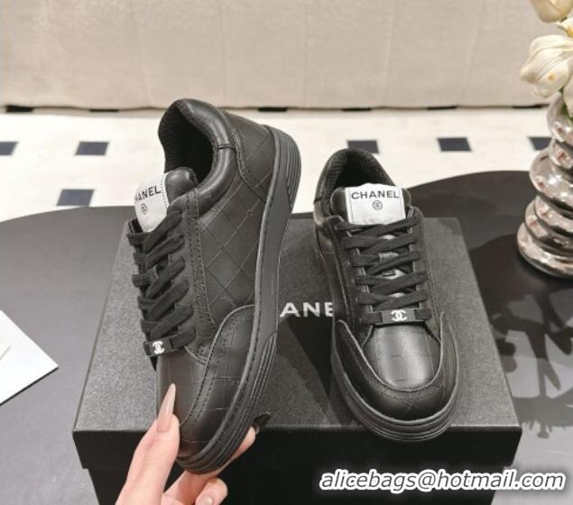 Shop Duplicate Chanel Ban'x Check Silky Calfskin Sneakers Black Leather 2025 CH041714
