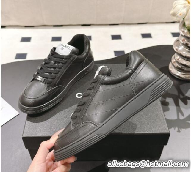 Shop Duplicate Chanel Ban'x Check Silky Calfskin Sneakers Black Leather 2025 CH041714