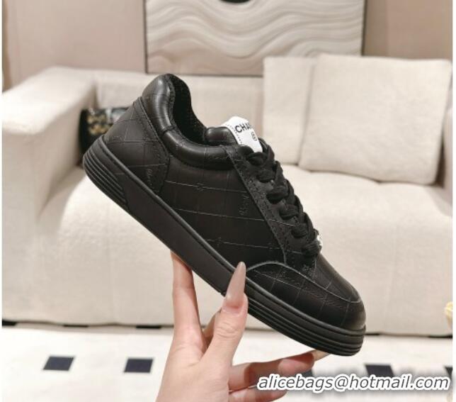 Shop Duplicate Chanel Ban'x Check Silky Calfskin Sneakers Black Leather 2025 CH041714
