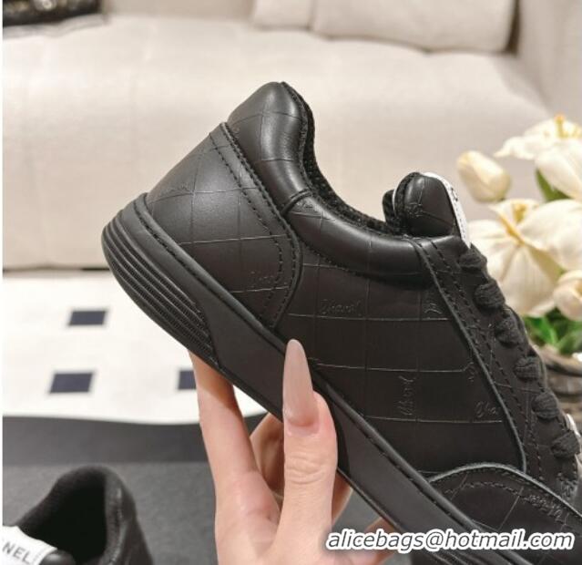 Shop Duplicate Chanel Ban'x Check Silky Calfskin Sneakers Black Leather 2025 CH041714