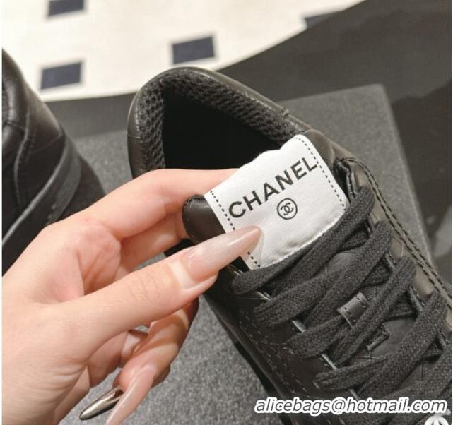 Shop Duplicate Chanel Ban'x Check Silky Calfskin Sneakers Black Leather 2025 CH041714