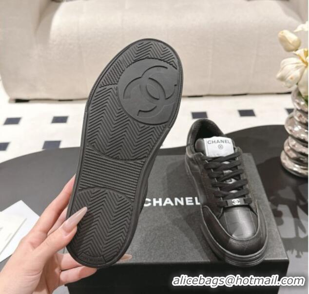 Shop Duplicate Chanel Ban'x Check Silky Calfskin Sneakers Black Leather 2025 CH041714