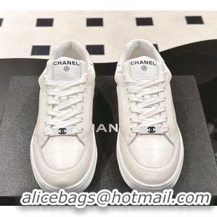Popular Style Chanel Ban'x Check Silky Calfskin Sneakers White Leather 2025 CH041714