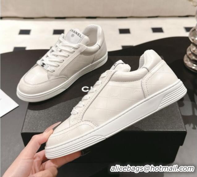 Popular Style Chanel Ban'x Check Silky Calfskin Sneakers White Leather 2025 CH041714