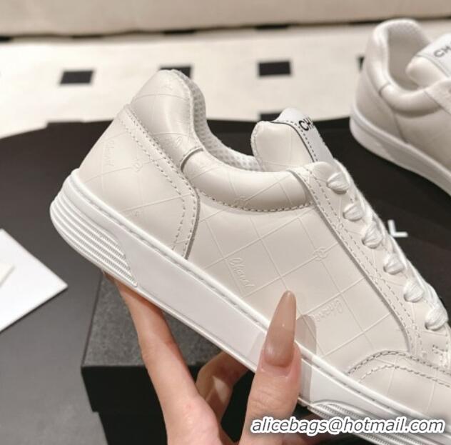 Popular Style Chanel Ban'x Check Silky Calfskin Sneakers White Leather 2025 CH041714