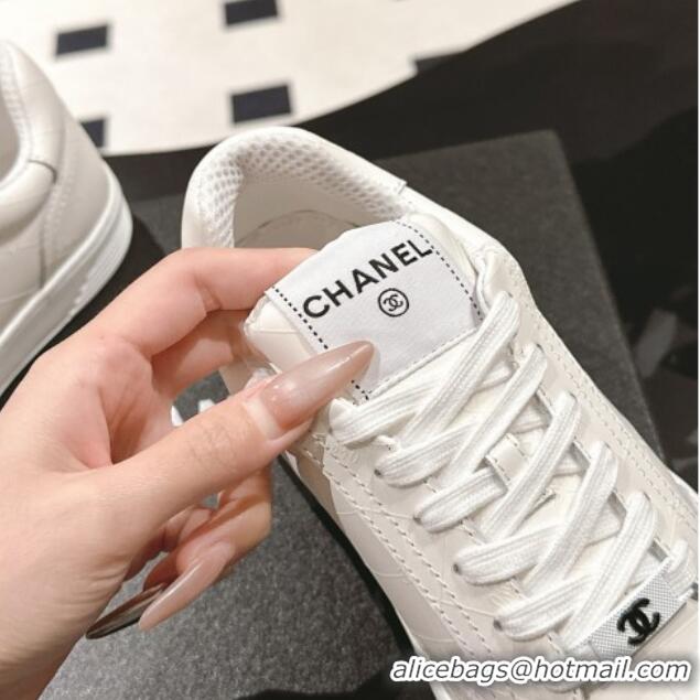 Popular Style Chanel Ban'x Check Silky Calfskin Sneakers White Leather 2025 CH041714