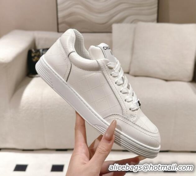 Popular Style Chanel Ban'x Check Silky Calfskin Sneakers White Leather 2025 CH041714