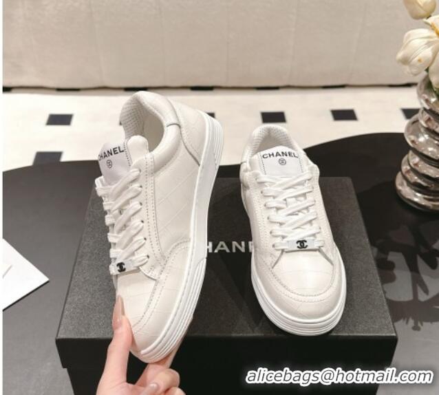 Popular Style Chanel Ban'x Check Silky Calfskin Sneakers White Leather 2025 CH041714