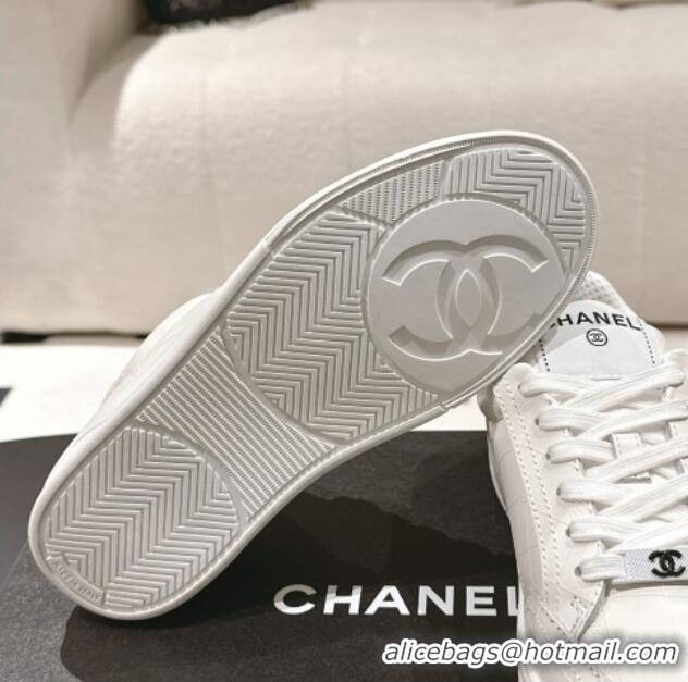 Popular Style Chanel Ban'x Check Silky Calfskin Sneakers White Leather 2025 CH041714