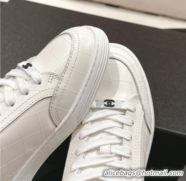 Popular Style Chanel Ban'x Check Silky Calfskin Sneakers White Leather 2025 CH041714