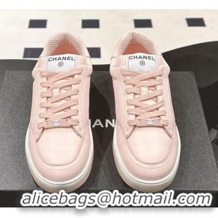Top Design Chanel Ban'x Check Silky Calfskin Sneakers Light Pink 2025 CH041714 