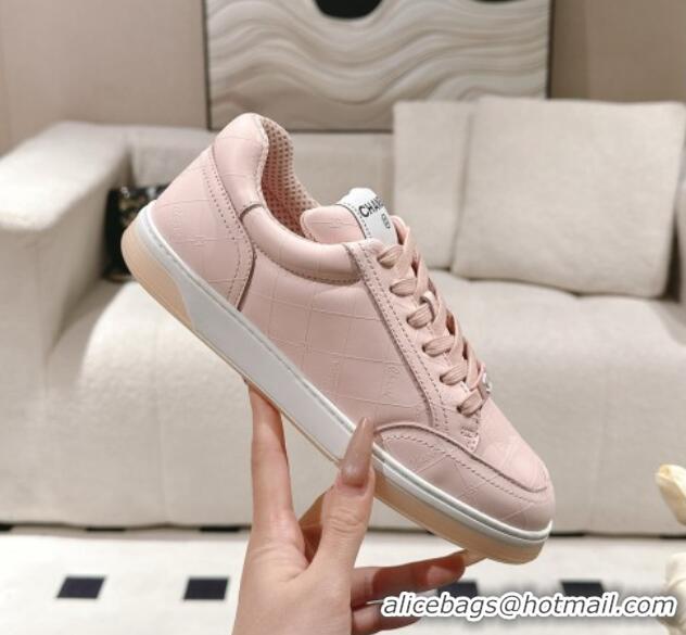Top Design Chanel Ban'x Check Silky Calfskin Sneakers Light Pink 2025 CH041714 