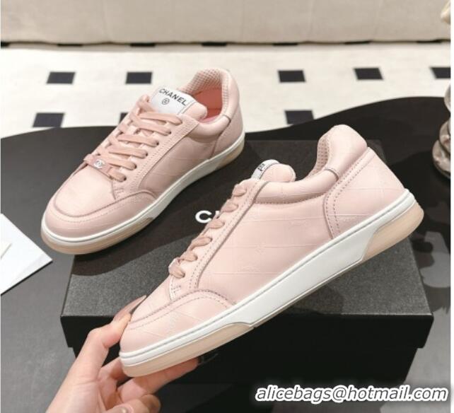 Top Design Chanel Ban'x Check Silky Calfskin Sneakers Light Pink 2025 CH041714 