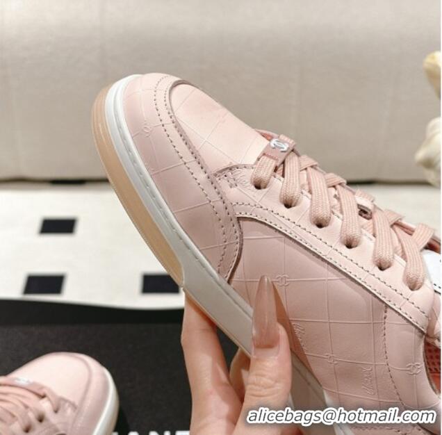Top Design Chanel Ban'x Check Silky Calfskin Sneakers Light Pink 2025 CH041714 