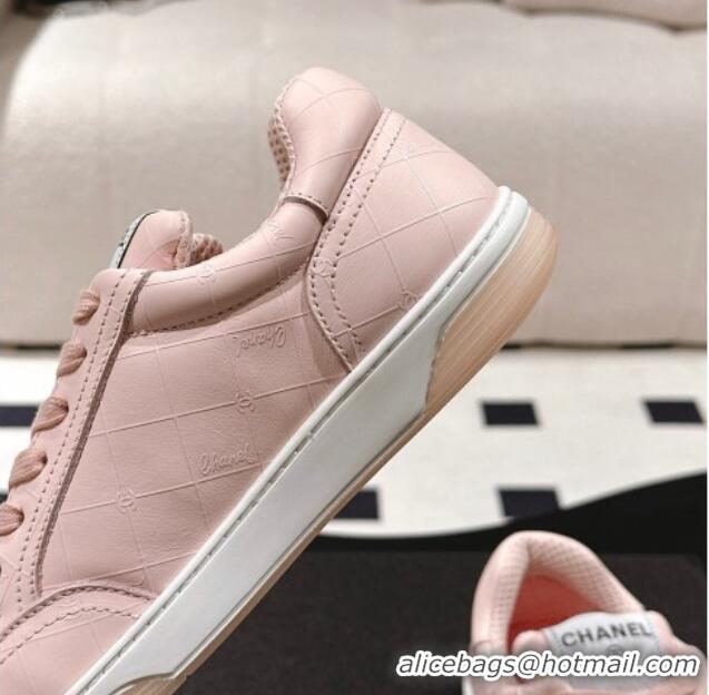 Top Design Chanel Ban'x Check Silky Calfskin Sneakers Light Pink 2025 CH041714 