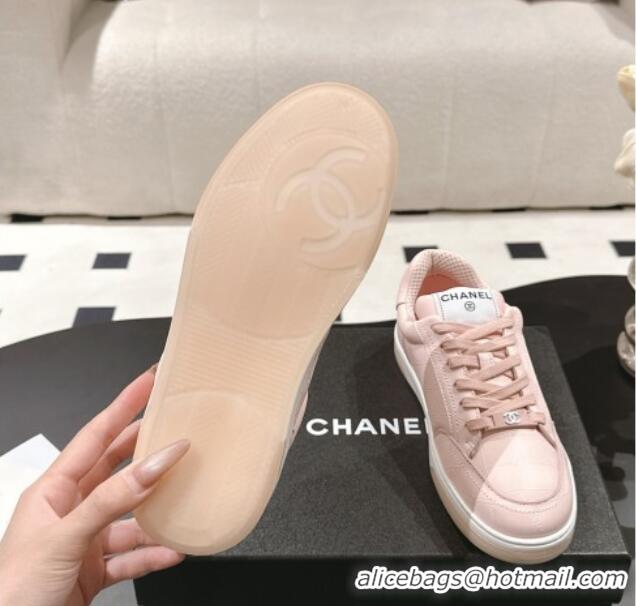 Top Design Chanel Ban'x Check Silky Calfskin Sneakers Light Pink 2025 CH041714 