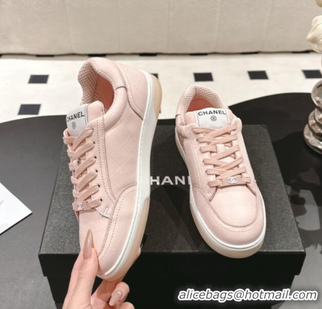 Top Design Chanel Ban'x Check Silky Calfskin Sneakers Light Pink 2025 CH041714 