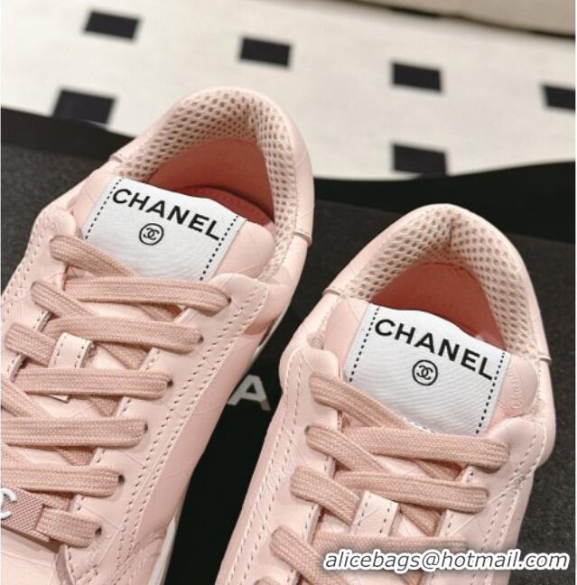 Top Design Chanel Ban'x Check Silky Calfskin Sneakers Light Pink 2025 CH041714 