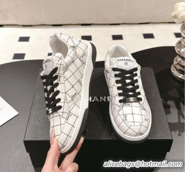 Good Product Chanel Ban'x Check Silky Calfskin Sneakers White 2025 CH041714