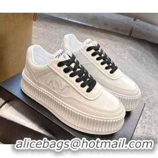 Big Discount Chanel Calfskin Platform Sneakers White/Black 2025 CH041715