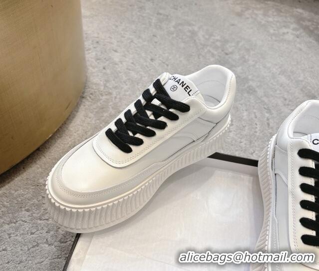 Big Discount Chanel Calfskin Platform Sneakers White/Black 2025 CH041715