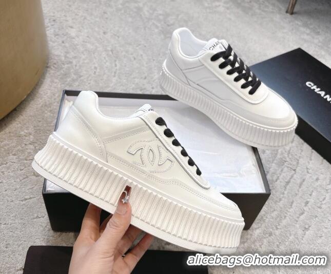 Big Discount Chanel Calfskin Platform Sneakers White/Black 2025 CH041715