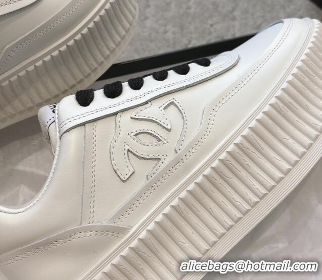Big Discount Chanel Calfskin Platform Sneakers White/Black 2025 CH041715