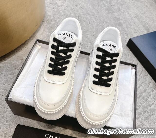 Big Discount Chanel Calfskin Platform Sneakers White/Black 2025 CH041715