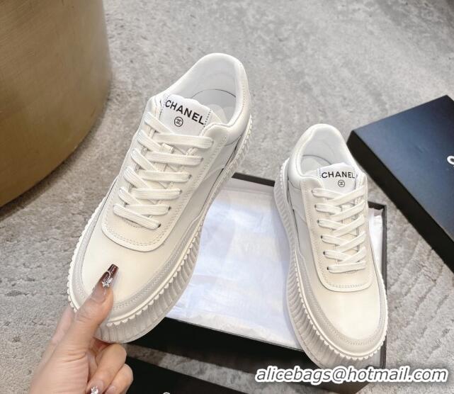 Unique Discount Chanel Calfskin Platform Sneakers White Leather 2025 CH041715