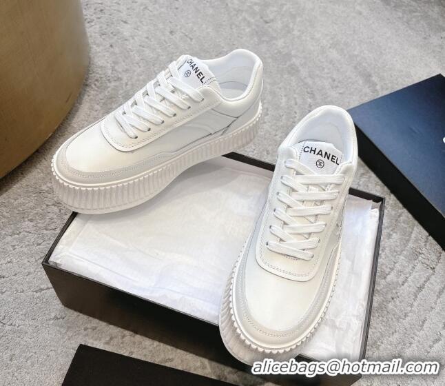 Unique Discount Chanel Calfskin Platform Sneakers White Leather 2025 CH041715