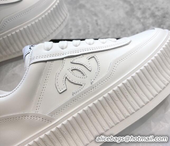 Unique Discount Chanel Calfskin Platform Sneakers White Leather 2025 CH041715