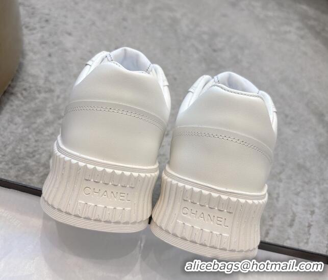 Unique Discount Chanel Calfskin Platform Sneakers White Leather 2025 CH041715
