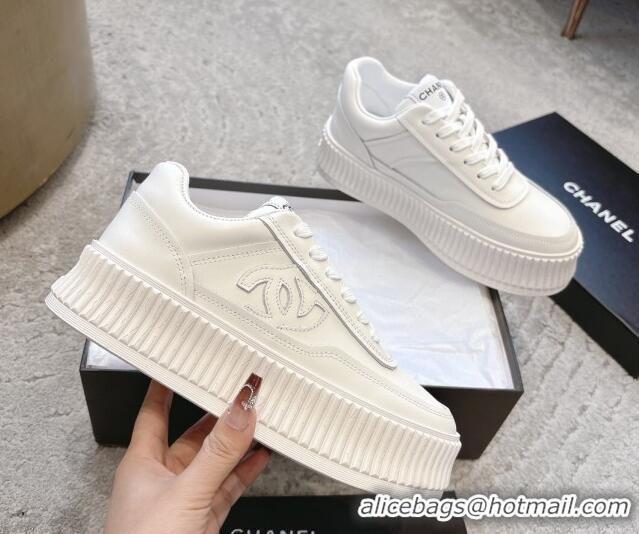 Unique Discount Chanel Calfskin Platform Sneakers White Leather 2025 CH041715
