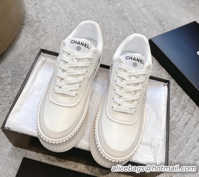 Unique Discount Chanel Calfskin Platform Sneakers White Leather 2025 CH041715